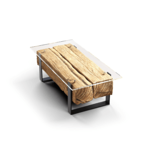 Ława z drewna i metalu