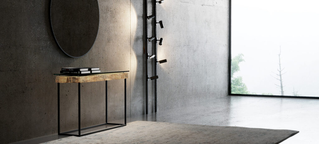 Konsola z drewna i metalu