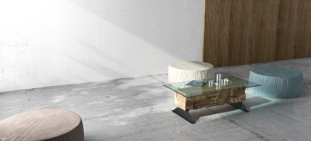 Ława z metalu i szkła