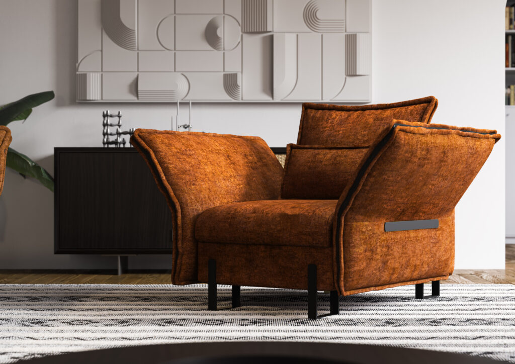 Pomarańczowy fotel tapicerowany