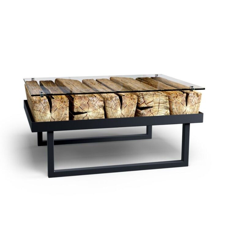 Ława z drewna i metalu