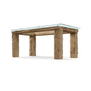 Drewniany stół z szklanym blatem