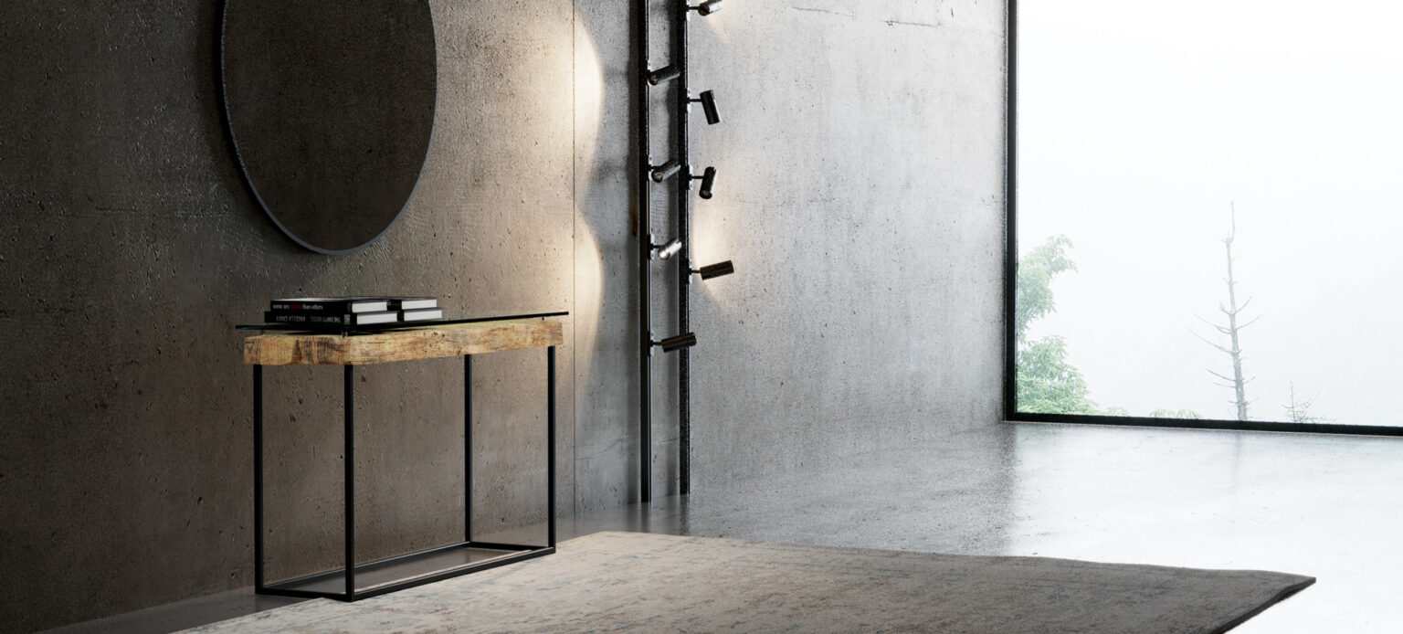 Konsola z drewna i metalu