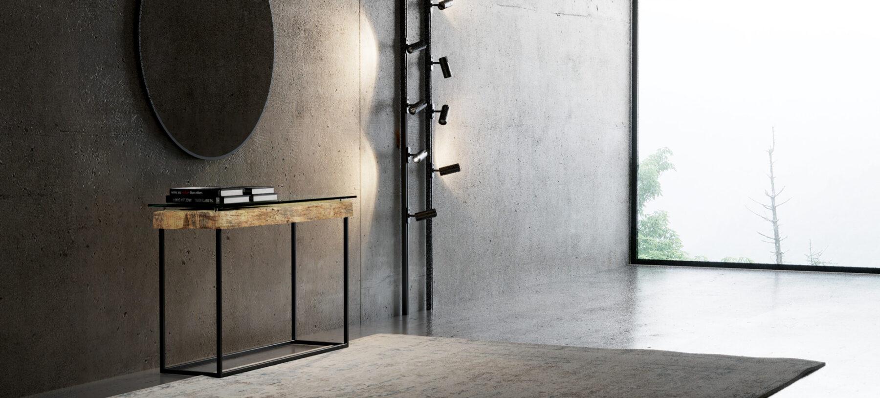 Konsola z drewna i metalu