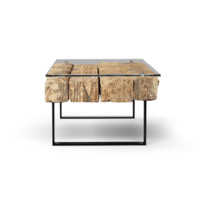 Drewniana nowoczesna ława z drewna i metalu