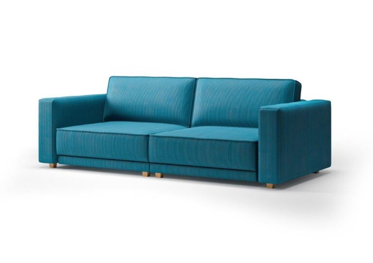 niebieska sofa tapicerowana