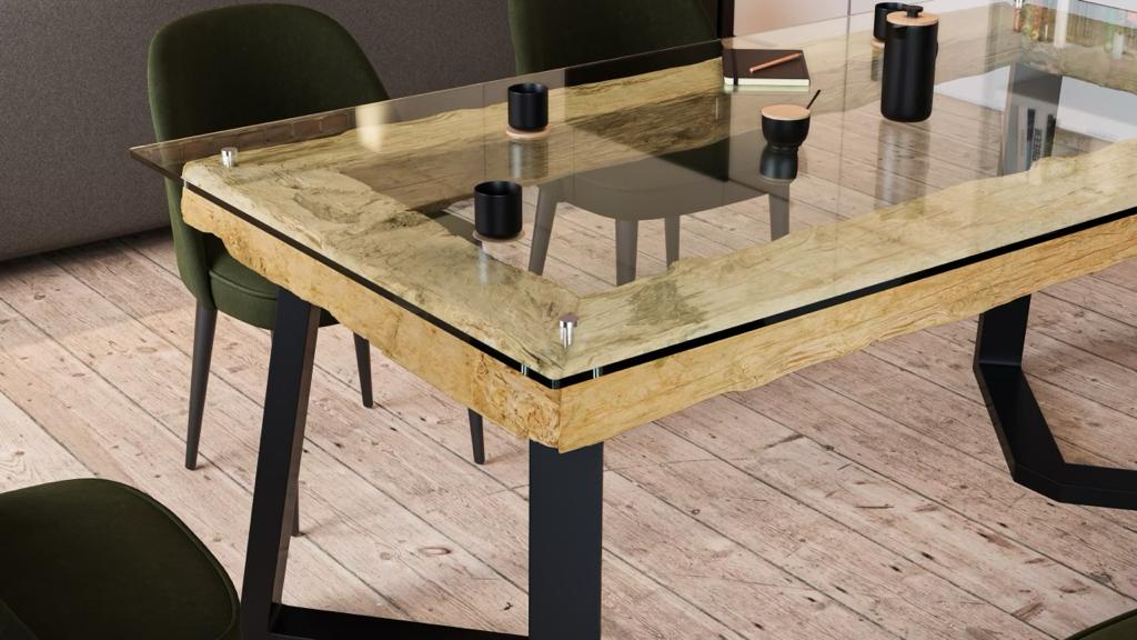 Drewniany stół z metalowymi nogami